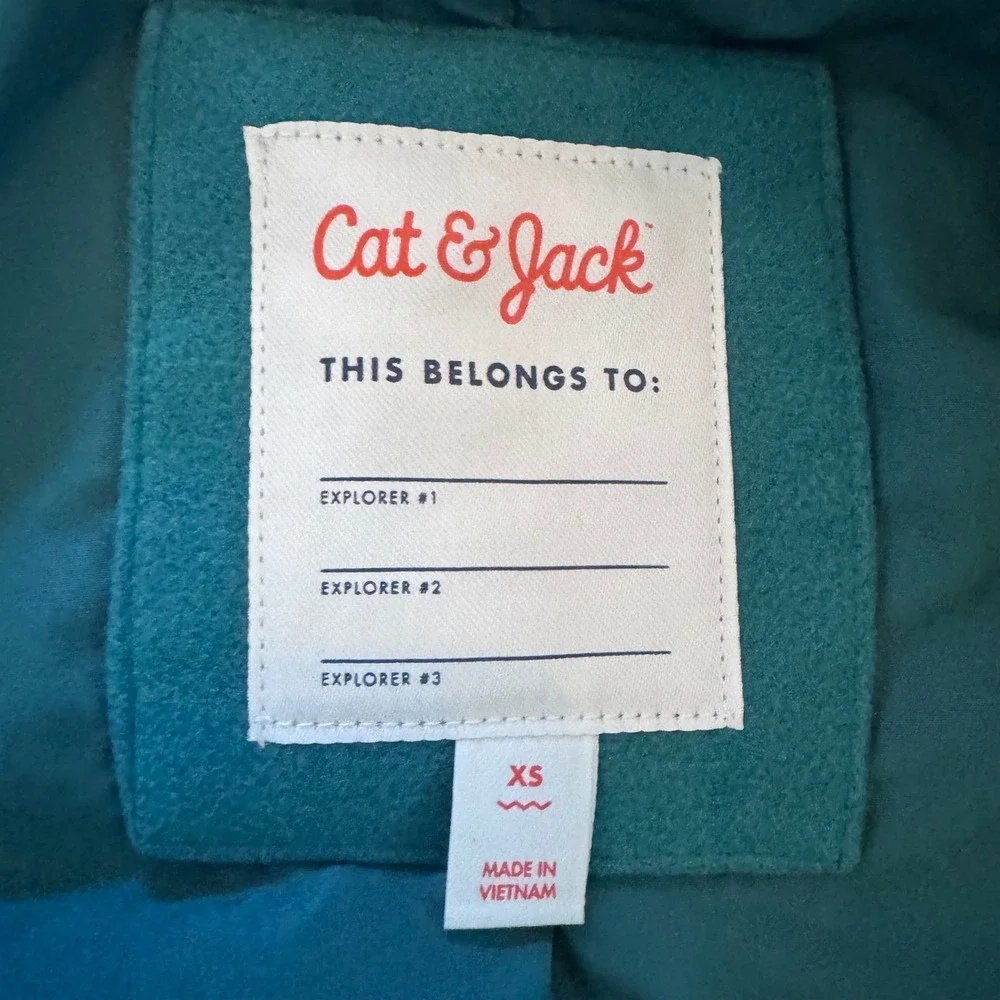 Cat & Jack Girls Green Faux Fur Hooded Pea Coat Jacket XS 4-5